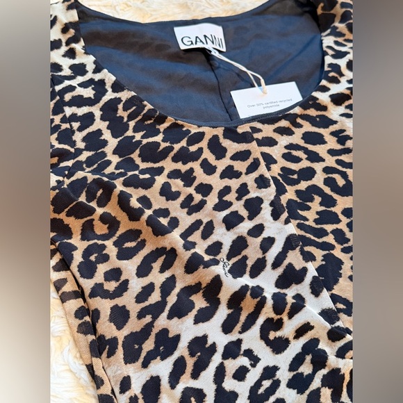 NWT Ganni Ruched Leopard Print Mini Dress - Size 2 - Picture 4 of 8
